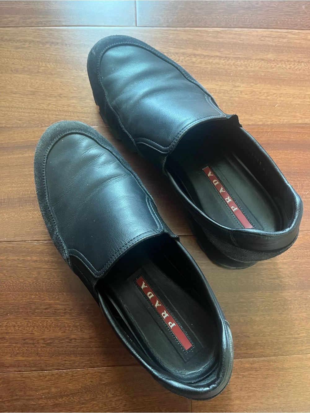 Prada Black Leather Slip-On Loafers